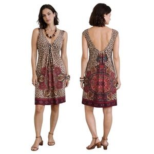 LONDON TIMES boho sleeveless leopard print dress | mandala graphic | size 10